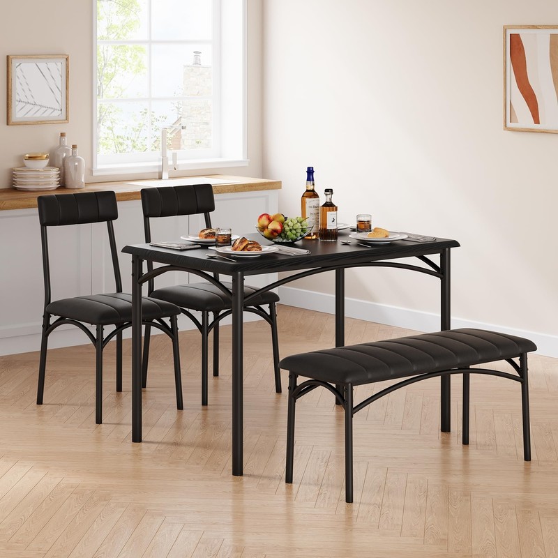 4-Piece Rectangular Dining Room Table Set With 2 Upholstered Chairs and 1 Bench gallery