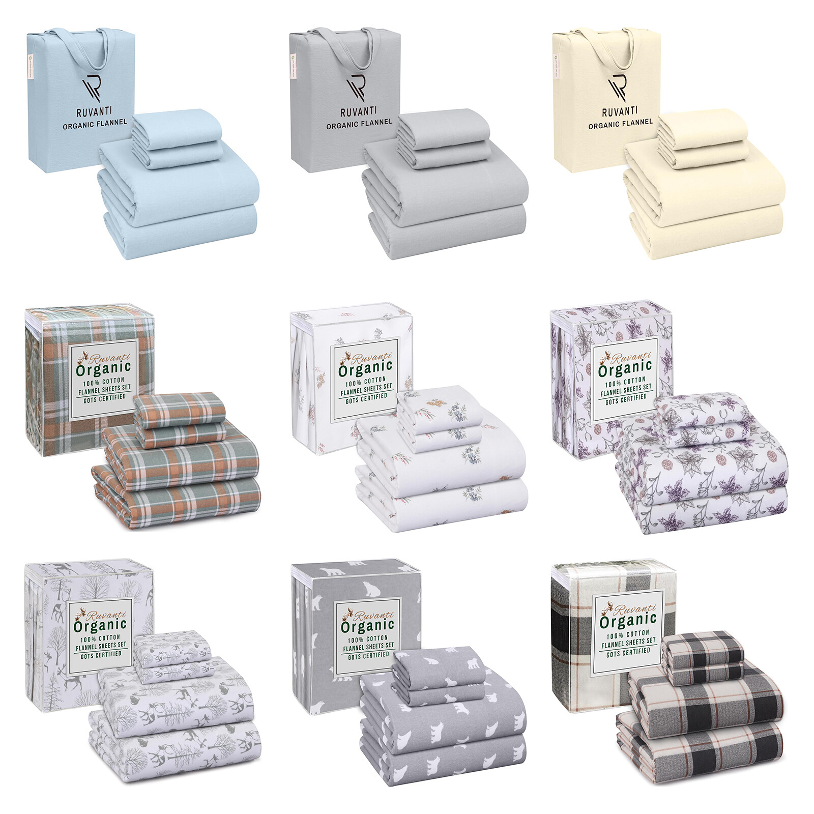 Double Brushed 100% Cotton Organic Flannel Sheet Set Deep Pocket Soft Breathable gallery