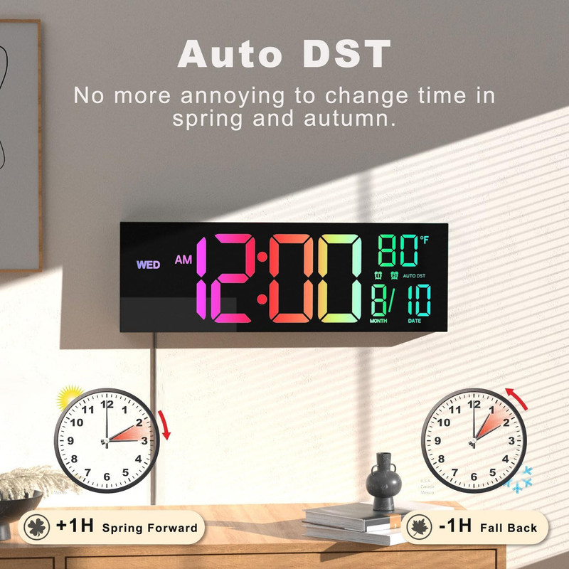 16" Large Digital Wall Mount Clock, Count down Timer, Alarm, Big LED, 8 RGB Colo gallery