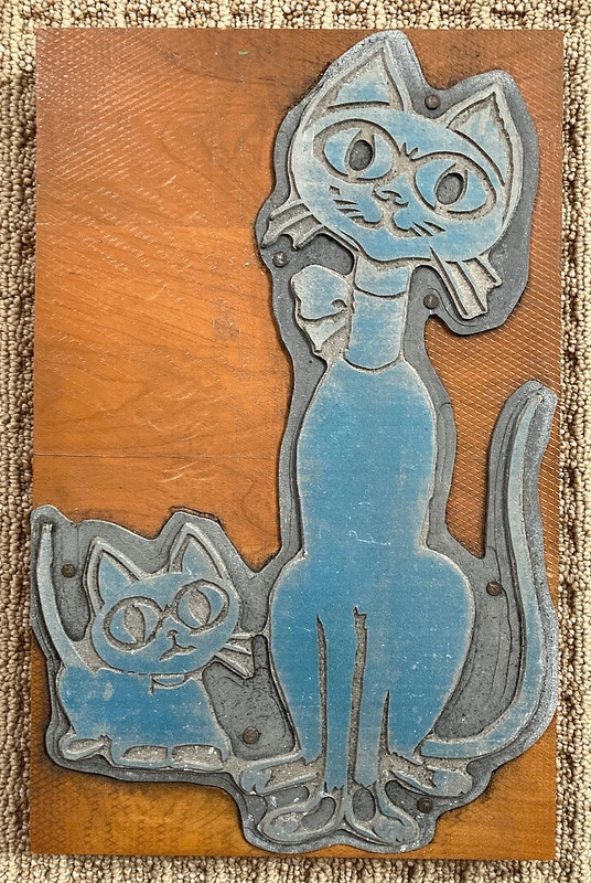 (2) "ATOMIC CAT" MID-CENTURY MODERN PAINT BY NUMBER PRINTING PLATE BLOCKS 1950's gallery