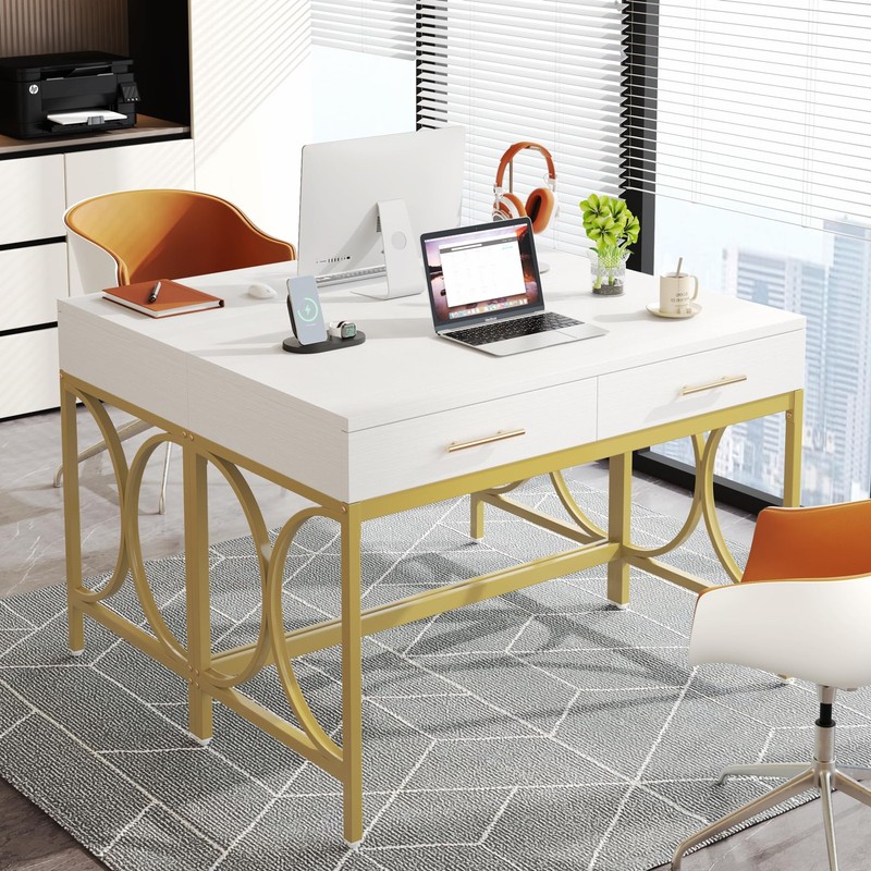 Modern Computer Desk with 2 Drawers, 41 Inches Study Writing Office Desk for ... gallery