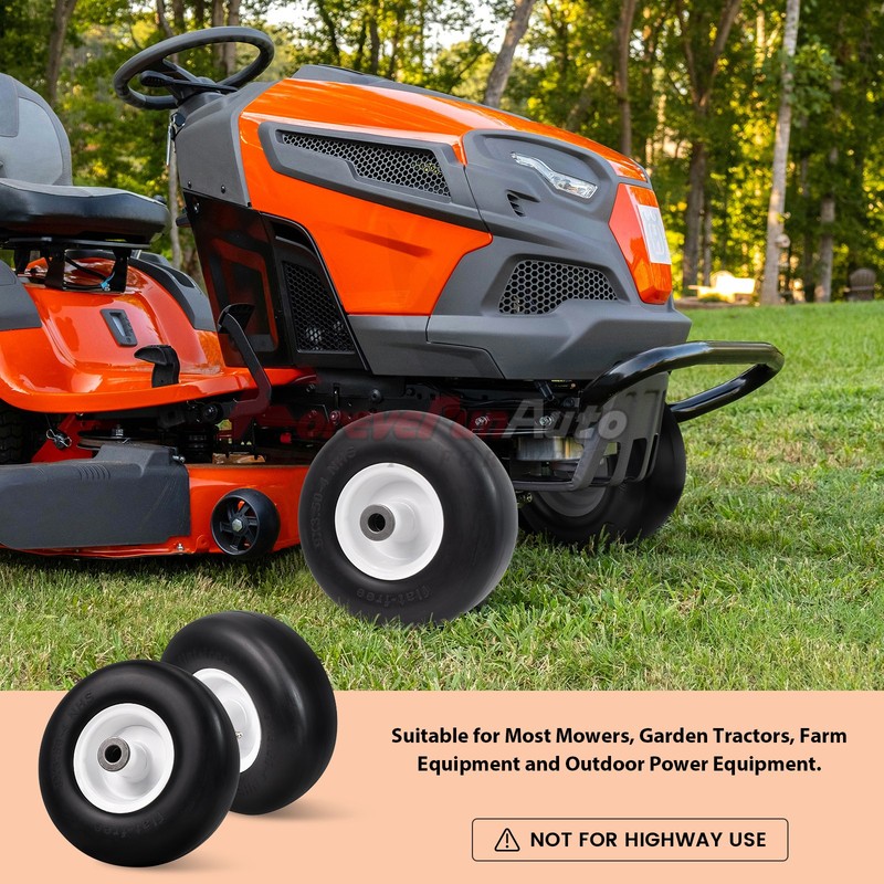 2pcs 9x3.50-4 Flat Free Wheel Tire Solid Smooth Lawn Mower,3/4" or 5/8" Bearing gallery