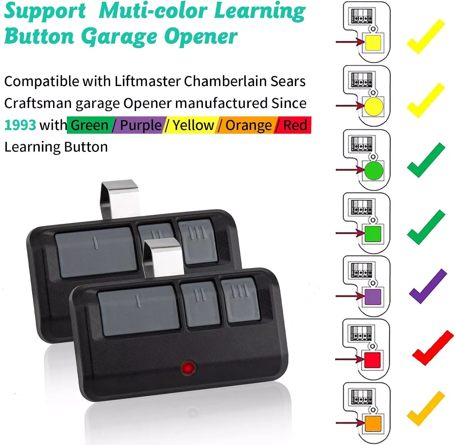 2PCS for Liftmaster 893MAX Green/Purple/Yellow/Orange/Red Learning Button gallery