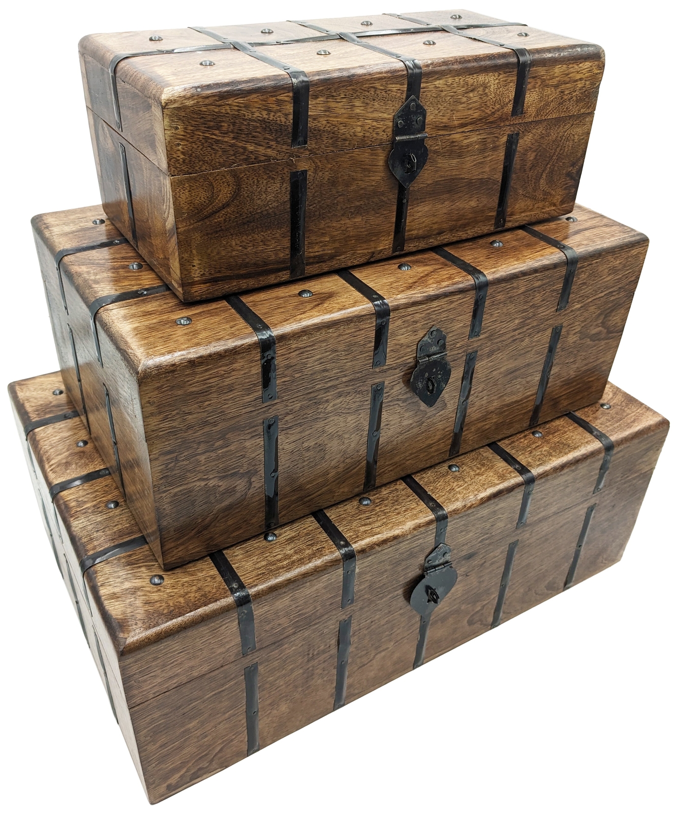 3 Set (S,M & L) Nesting Wooden Pirate Treasure Chests, Hinges & Clasps for locks gallery