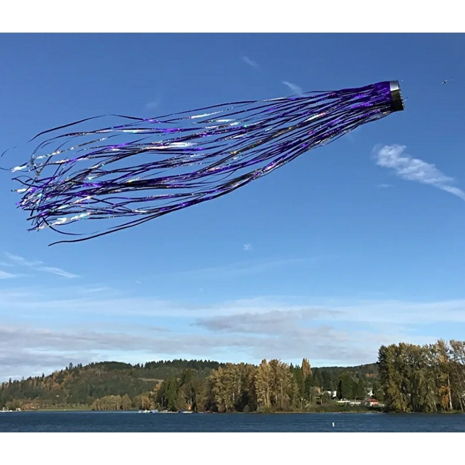 HOLOGRAPHIC MYLAR WINDSOCK RAINBOW PURPLE/SILVER ITB9056 DECORATIVE OR DETERRENT gallery