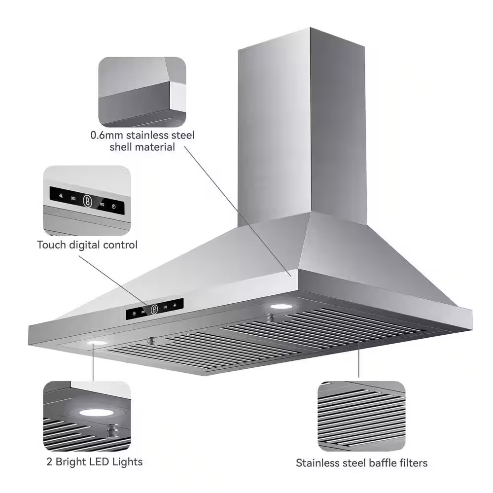 Factory Sealed 30 in. 500 CFM Ductless Convertible Wall Mount Range Hood in Stai gallery