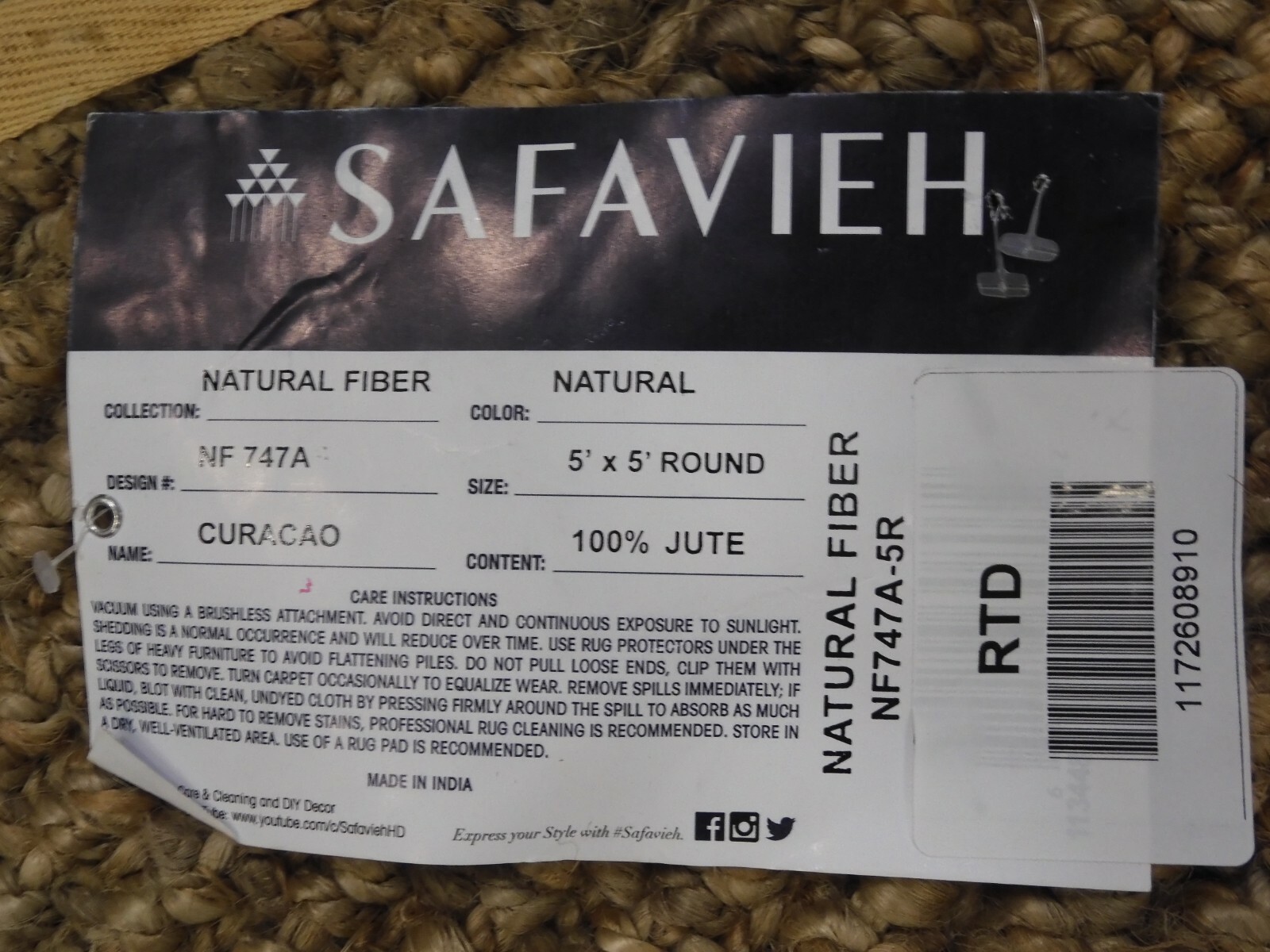 NATURAL 5' X 5' Round Binding Stain Rug, Reduced Price 1172608910 NF747A-5R gallery