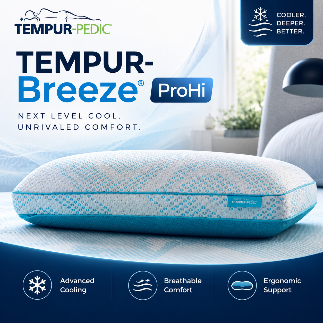 TEMPUR-Breeze® Pillow Collection ( Breeze® ProHi ) White, Blue / Queen gallery