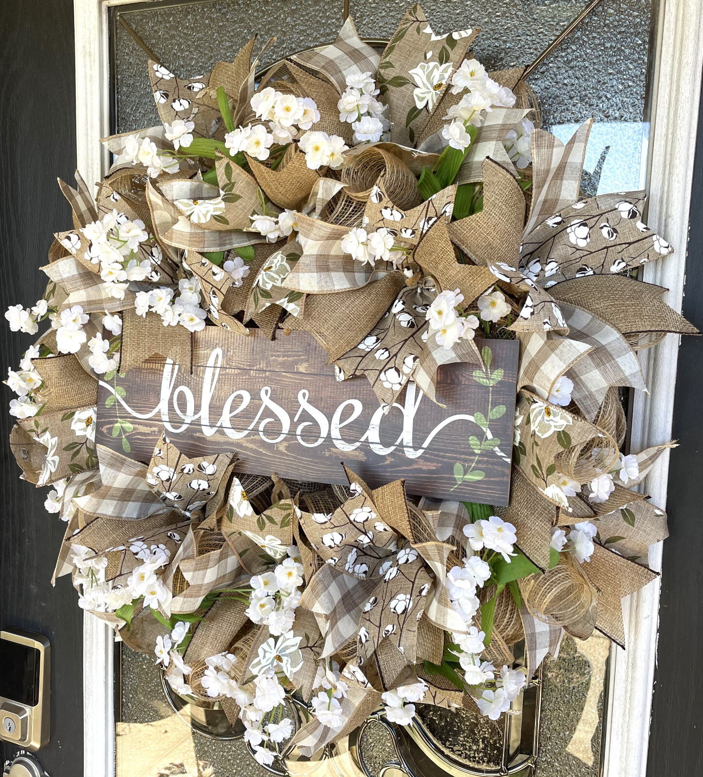Blessed Magnolia & Cotton, Deco Mesh Front Door Wreath, Fall Summer Spring Decor gallery
