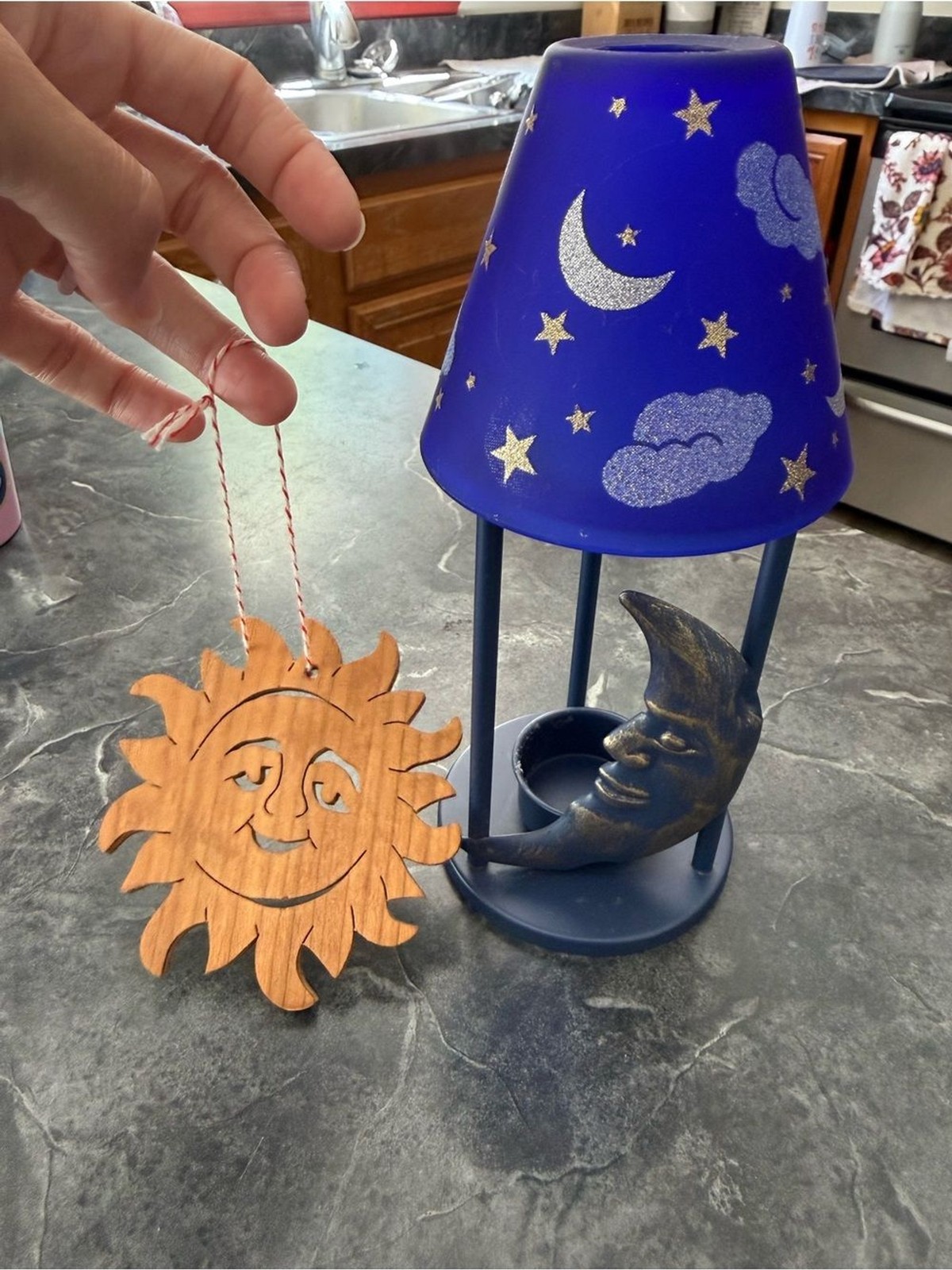 Vintage Celestial Sun Moon Star Mini Tea Light Holder Groovy Hippie Boho VTG gallery