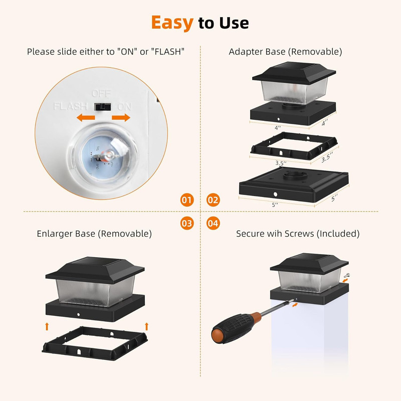 Solar Post Cap Lights, 8 Pack Outdoor Flickering Flame Light Fit for 3.5X3.5 4X4 gallery