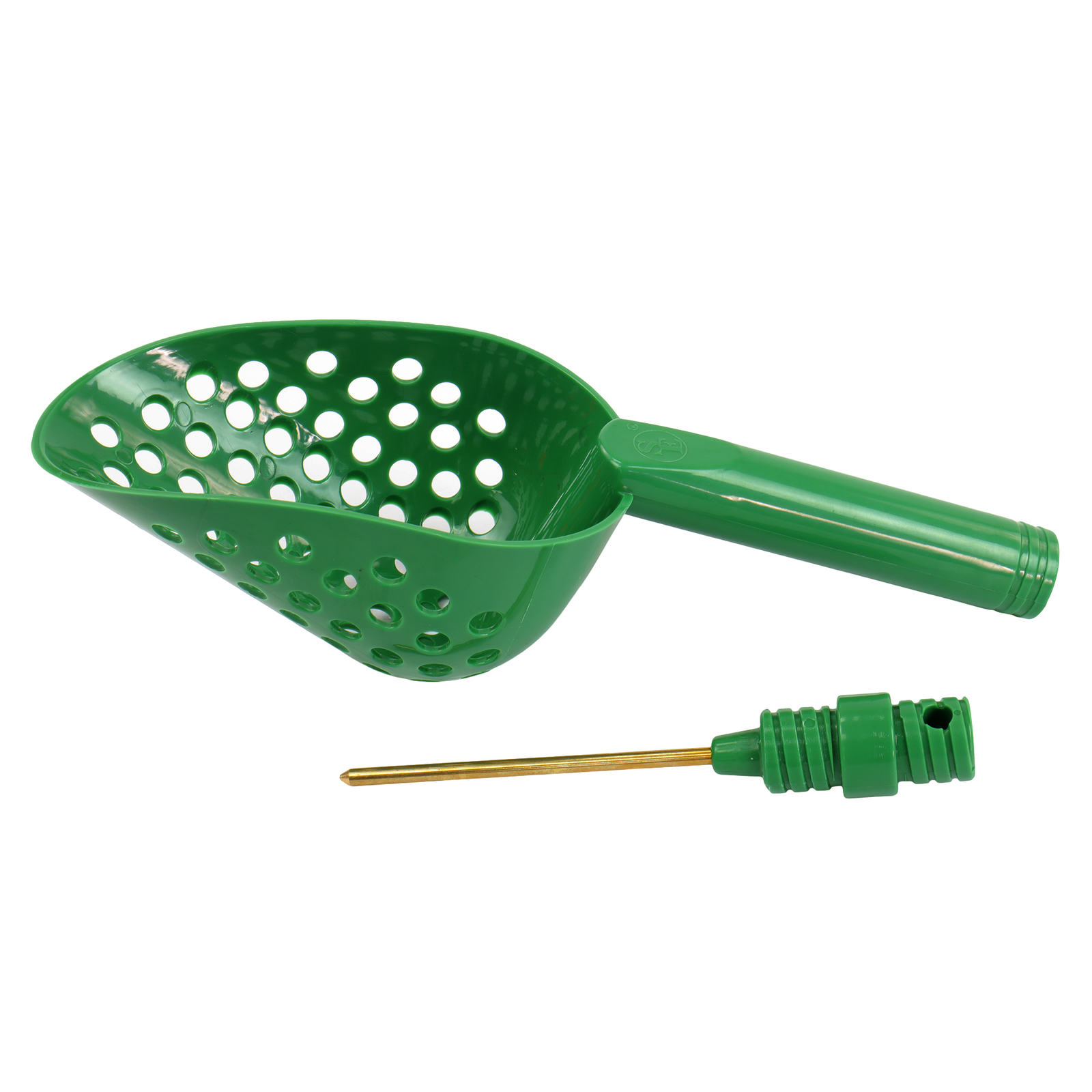 14" Green Plastic Metal Detector Sand Scoop for Gold Prospecting w/ Brass Probe gallery