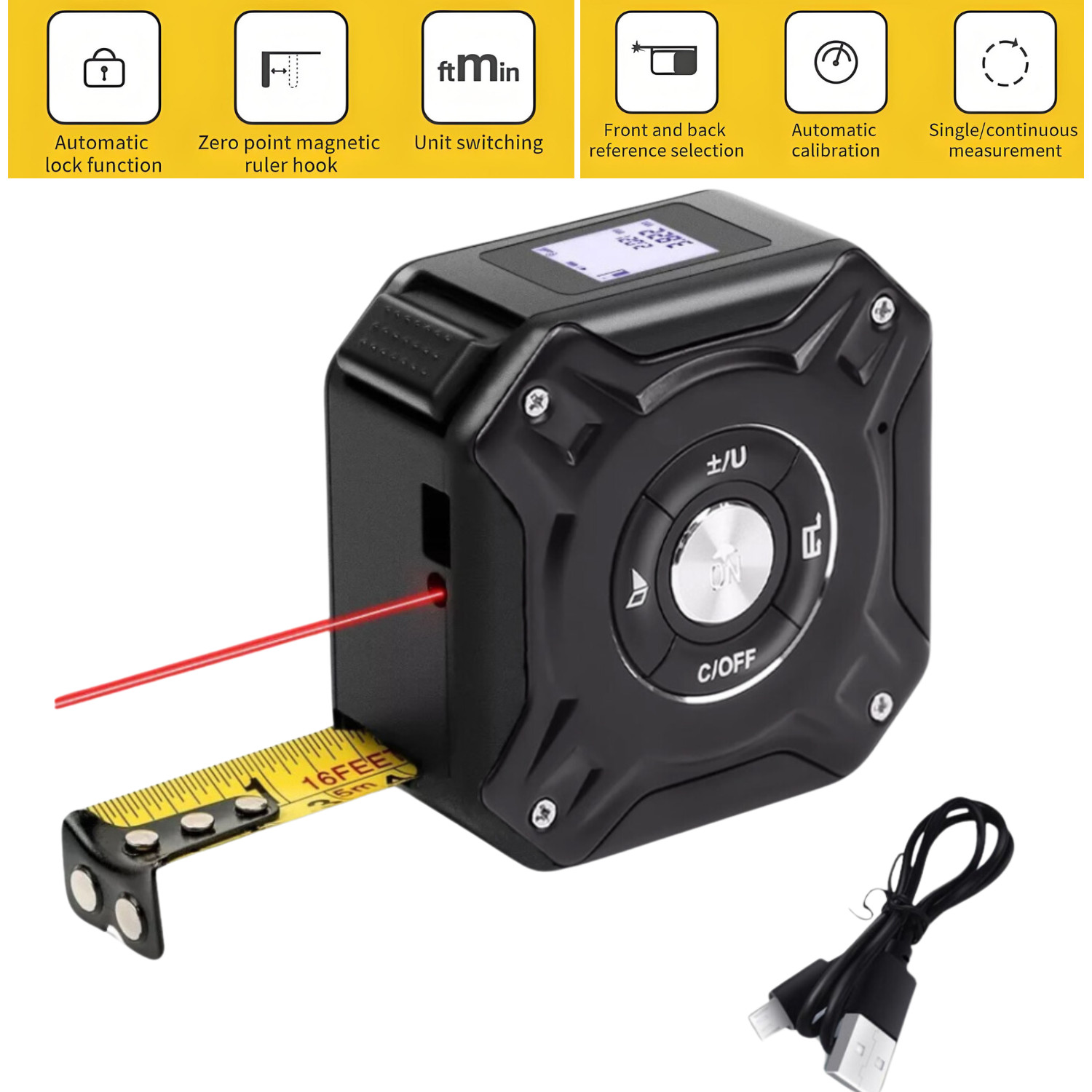 2-in-1 Laser Measuring Tape 131ft Laser Measurement Tool & 16ft Tape Measure gallery