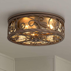 Rustic Dark Walnut Outdoor Ceiling Light Fixture with Water Glass 12