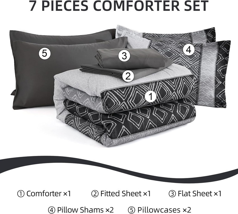 Comforter Set Dark Gray Boho,7 Piece Bed in a Bag Size Queen Black and Gray gallery