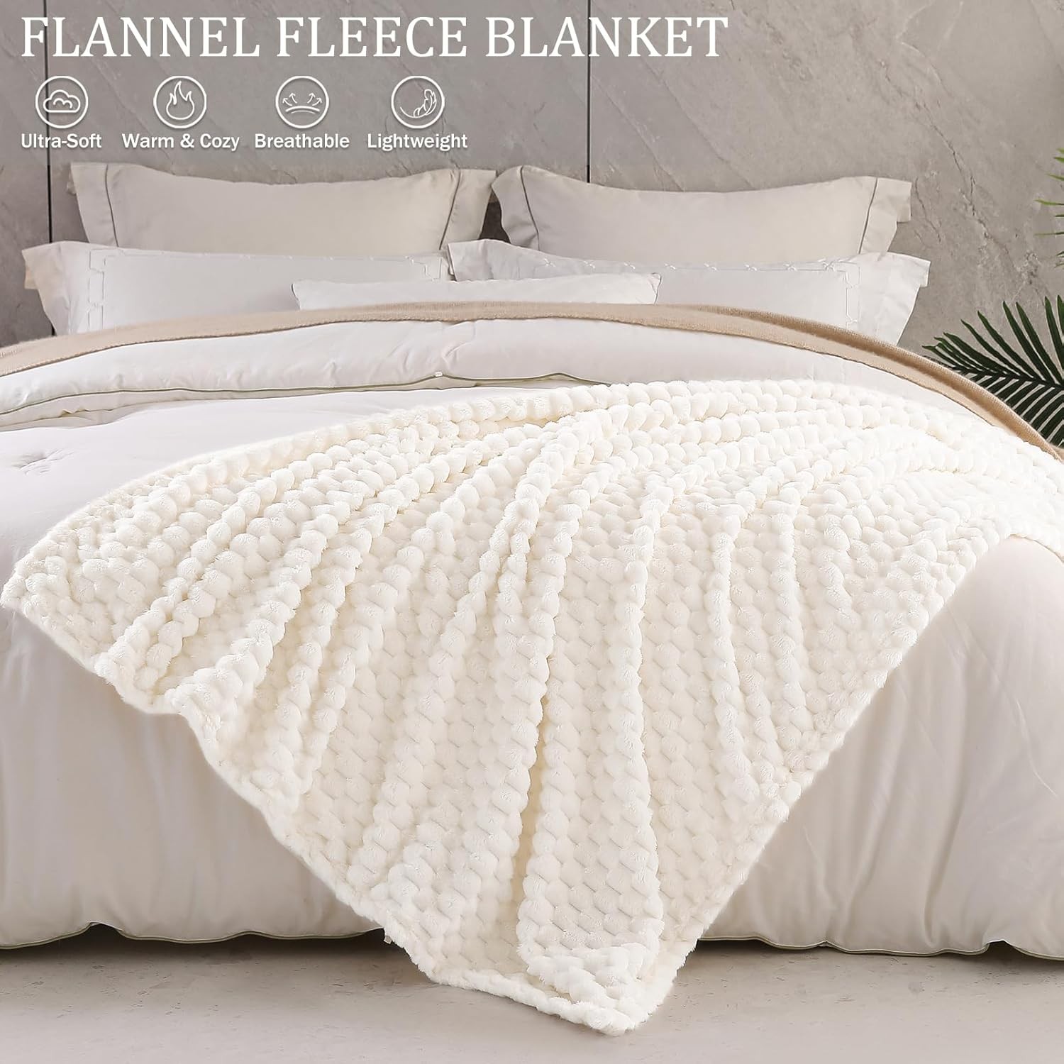Fleece Throw Blanket for Couch, Extra Large Fuzzy Ivory Bed Blankets, Soft Cozy gallery