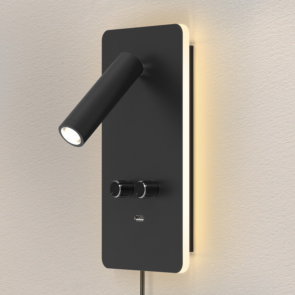 Plug in LED Wall Sconce Backlighting Dimmable Reading Spot Bedside Lamp USB Port
