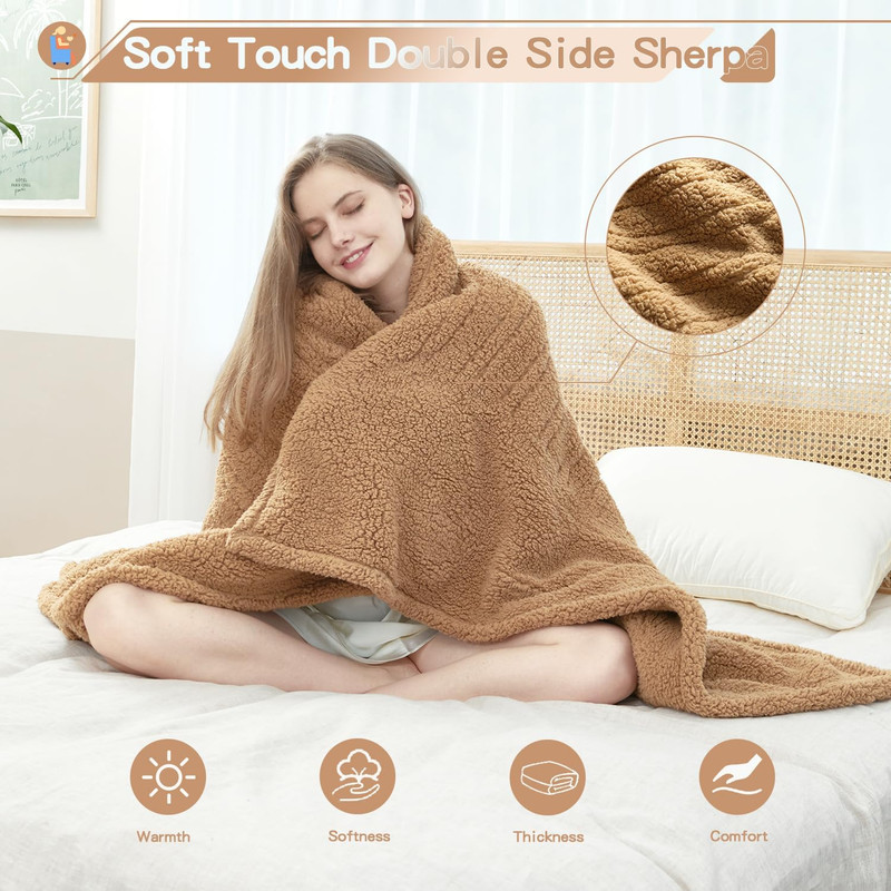 Heated Throw Blanket Double Sided Sherpa Electric Blanket 50x60 Camel Warm gallery