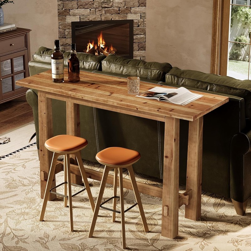 Solid Wood Bar Table, 63-Inch Counter Height Pub Table for Kitchen & Home Bar gallery