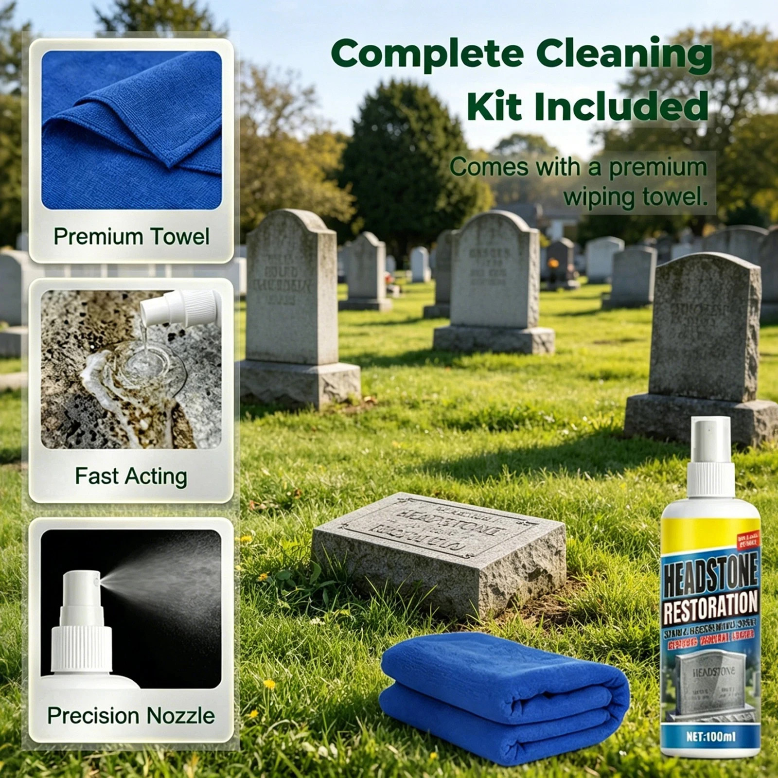 Headstone Cleaner Spray for Granite Marble Tombstone 100ml with TowelView Sold H gallery