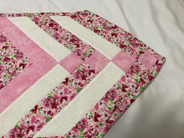 Spring, Summer Flowered Quilted Table Runner 13x36 inches pink/white Var 2 gallery