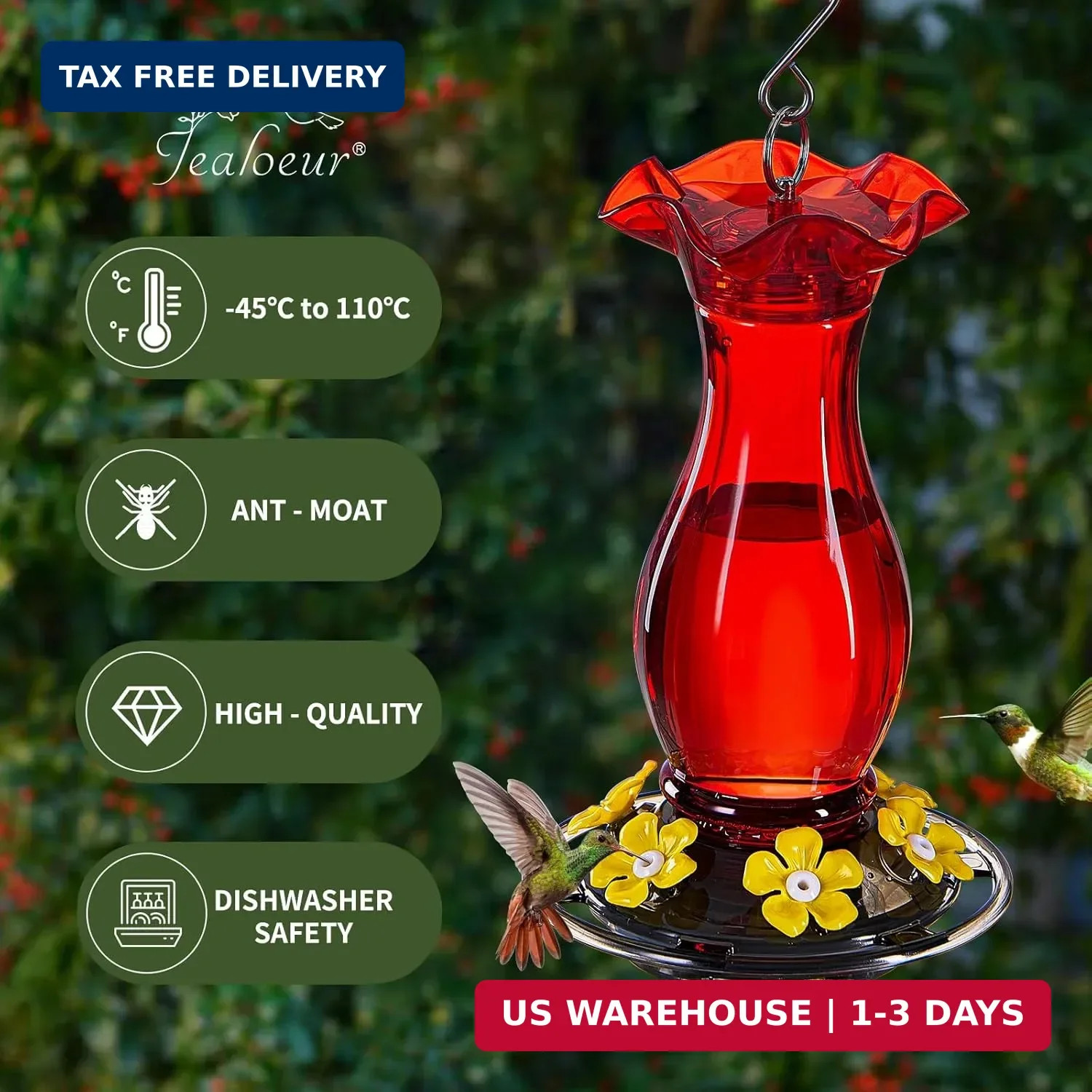 Hummingbird Feeder for Outdoors Hanging,18 OZ Humming Birds Feeders with 6 Bee gallery