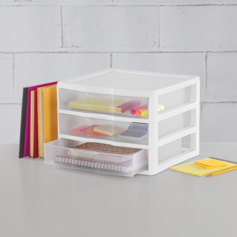 (2 pack) 3 Drawer Unit, Clear Plastic Countertop or Desktop Drawers, White gallery