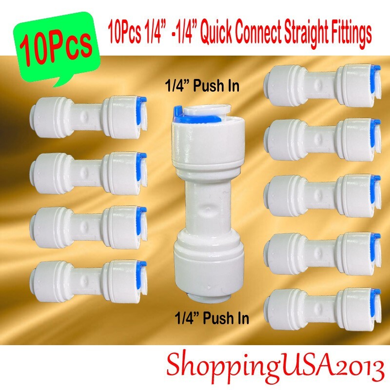 10Pcs 1/4"-1/4" Quick Connect Push Fit Straight Fitting Connector RO Water gallery