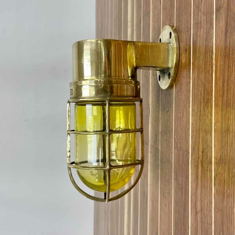 Yellow Globe Solid Brass Dock Light Nautical Wall Fixture gallery