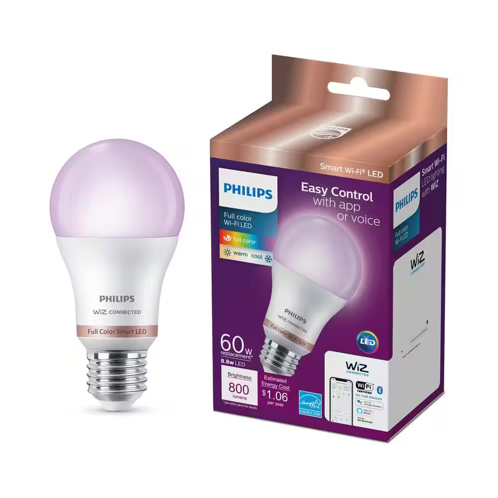 Philips WiZ Color-Changing A19 Smart Bulb 60W-Eq Wi-Fi Bluetooth 1-Pack gallery