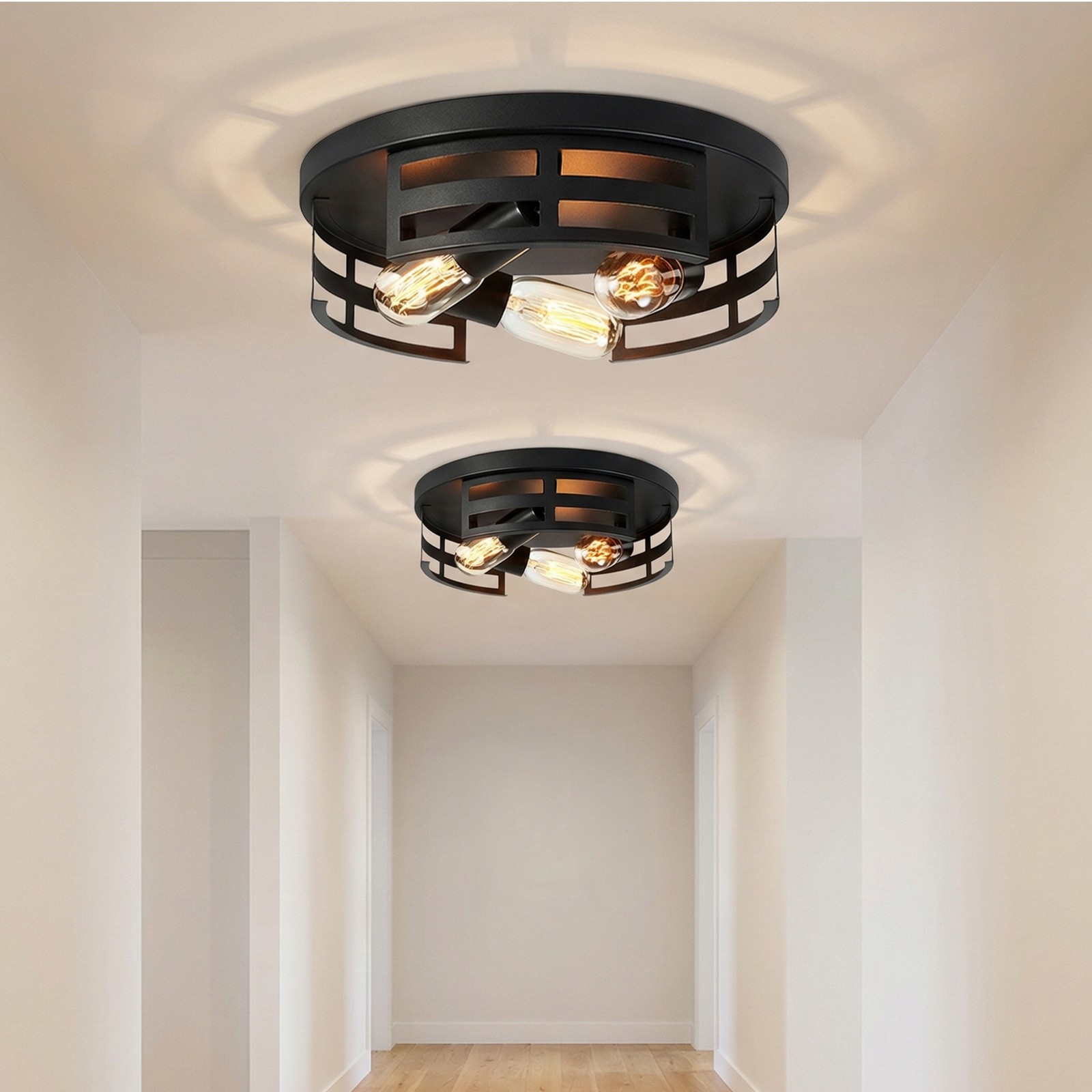 2 Pack 13" Cage Ceiling Light Flush Mount Modern 3-Light Kitchen Hallway Fixture gallery