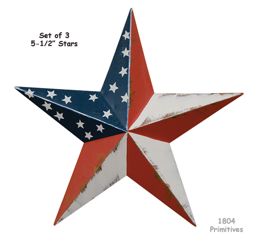 NEW -- 3 Lightly Distressed 5-1/2" Patriotic Barn STARS - Primitive Farmhouse gallery