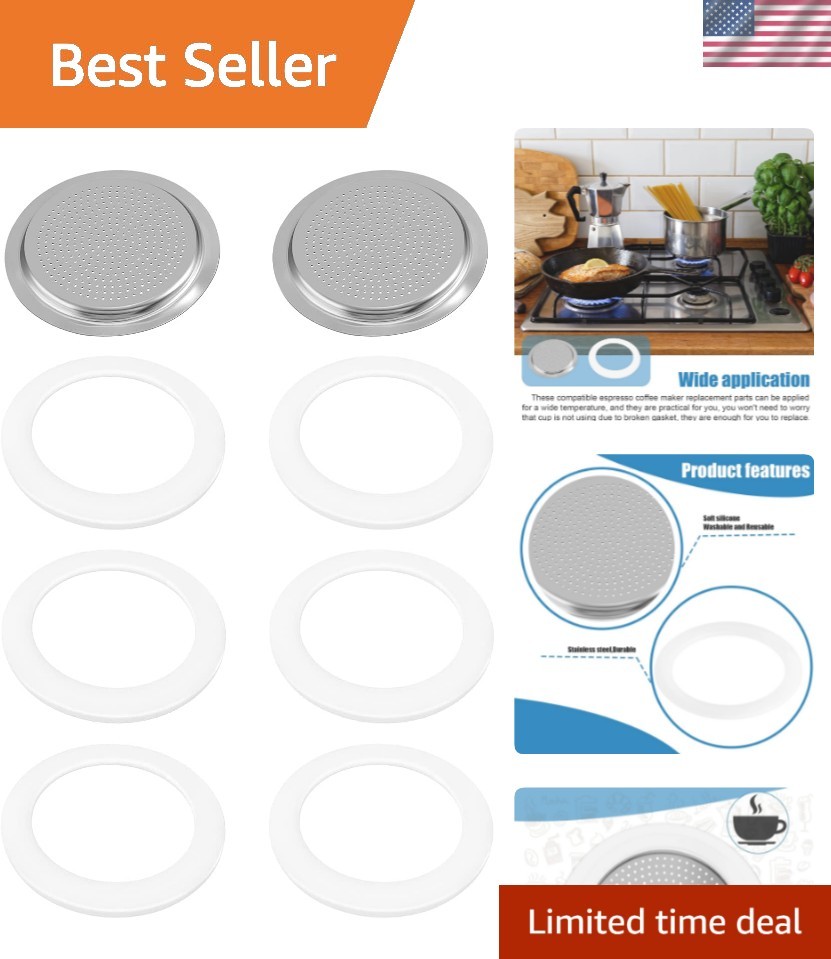 6 Pieces Moka Pot Replacement Cup Gasket with 2 Pcs Stainless Filter Silicone... gallery