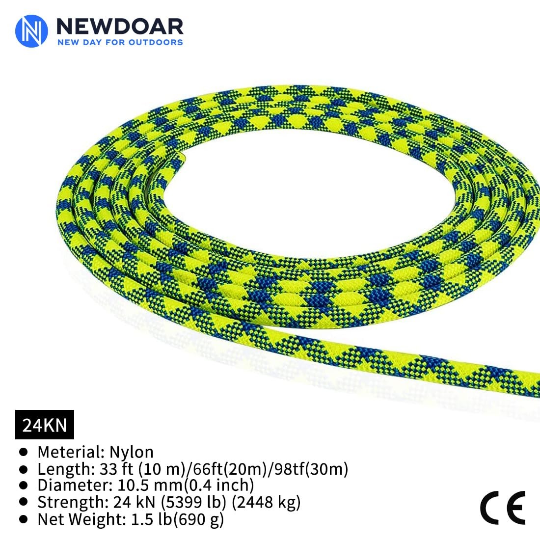 Newdoar 10.5Mm2/5In Dynamic Rope24Kn5231 Lb Robust Nylon Kernmantle3 Sizes gallery