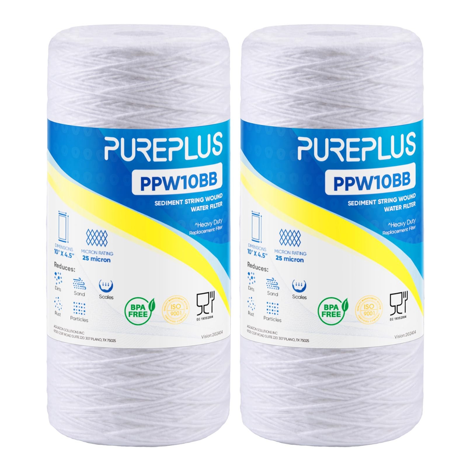 PUREPLUS 25 Micron 10 x 4.5 Whole House String 2 Count (Pack of 1), White gallery