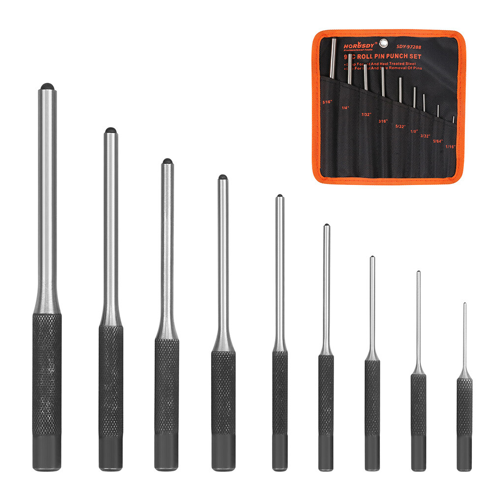 HORUSDY 9 PCS Roll Pin Punch Set Roll Up Case Rifle Gunsmithing Jewelers Repair gallery