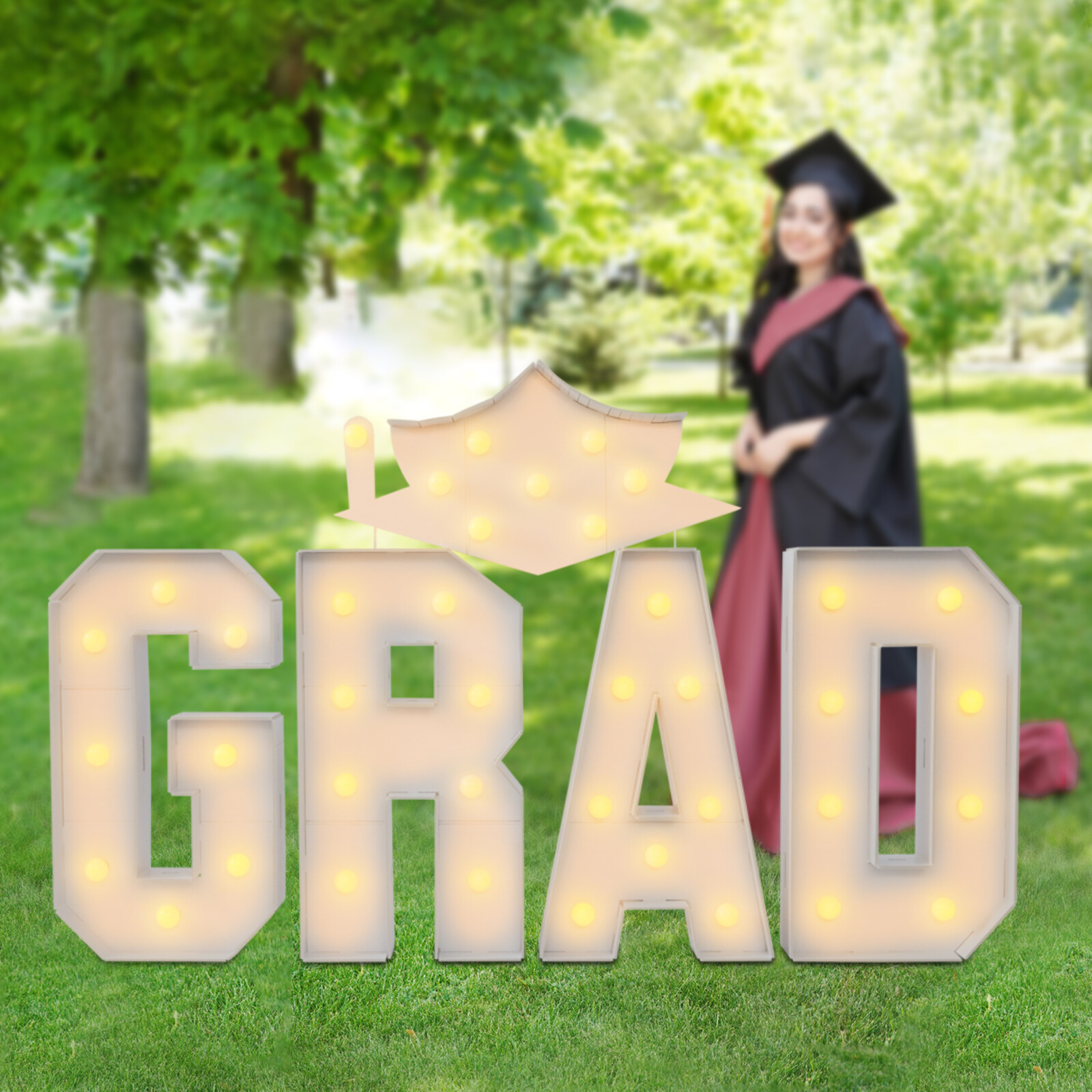 GRAD Graduation LED Lighted Letters with Cap Sign for Party Decor, Photo Props gallery