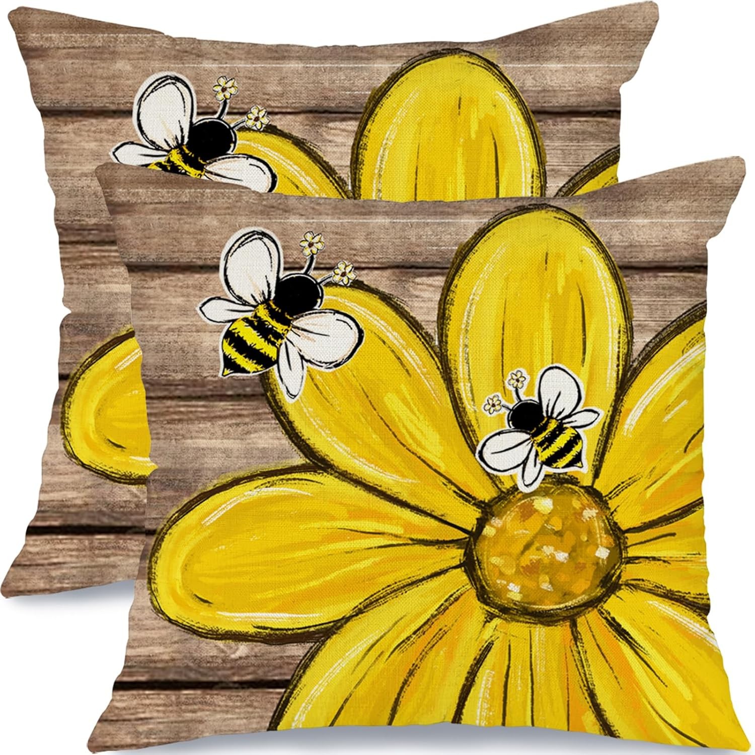 Farmhouse Daisy Bee Throw Pillow Covers Set of 2, 18x18 Inch Floral Decor gallery