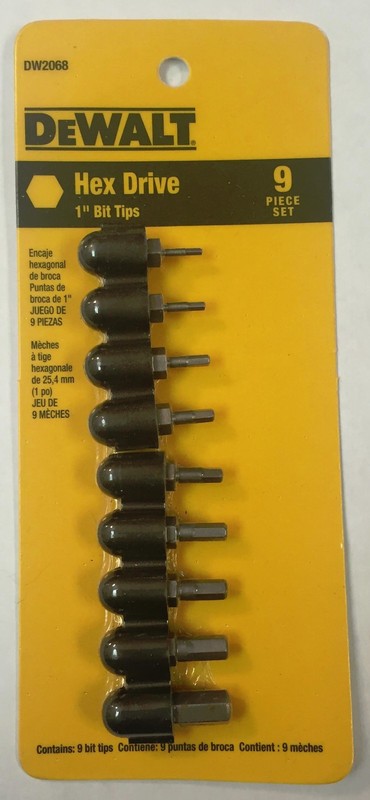 DEWALT 9 PC HEX DRIVE 1" BIT TIPS DW2068 SAE 1/16"-1/4" SCREW BITS ALLEN BITS gallery