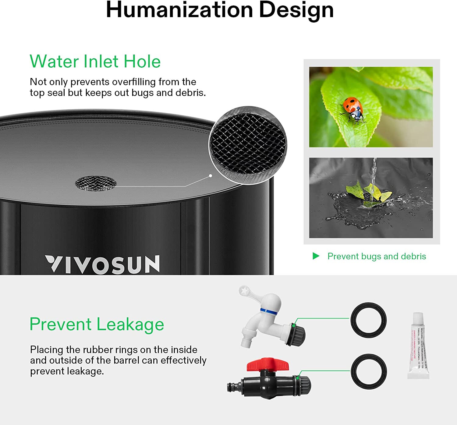 VIVOSUN 53/100/132 Gal Collapsible Rain Barrel Catcher, Water Storage Tank PVC gallery
