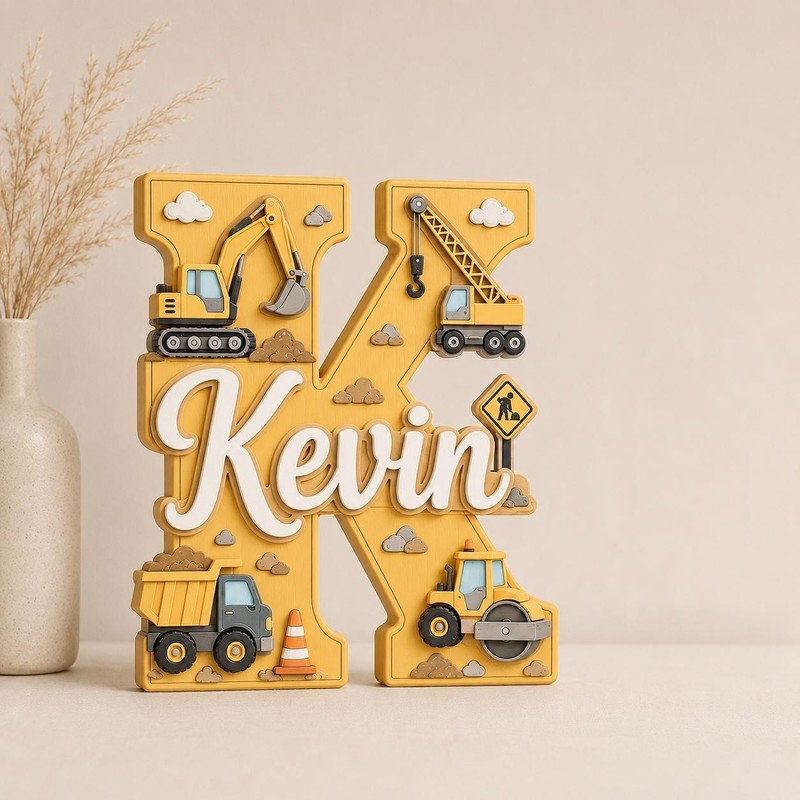 Personalized Construction Nursery Name Sign, Custom Digger Truck Baby Name Sign gallery