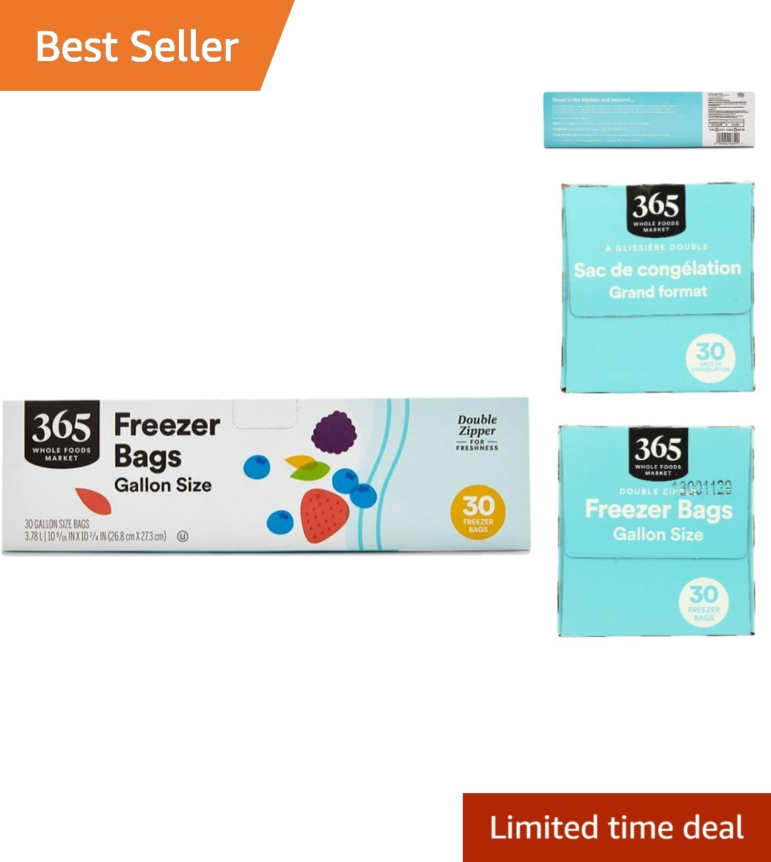 Clear 30 Count Gallon Freezer Bags with Double Zipper - Freezer Burn Prevention gallery