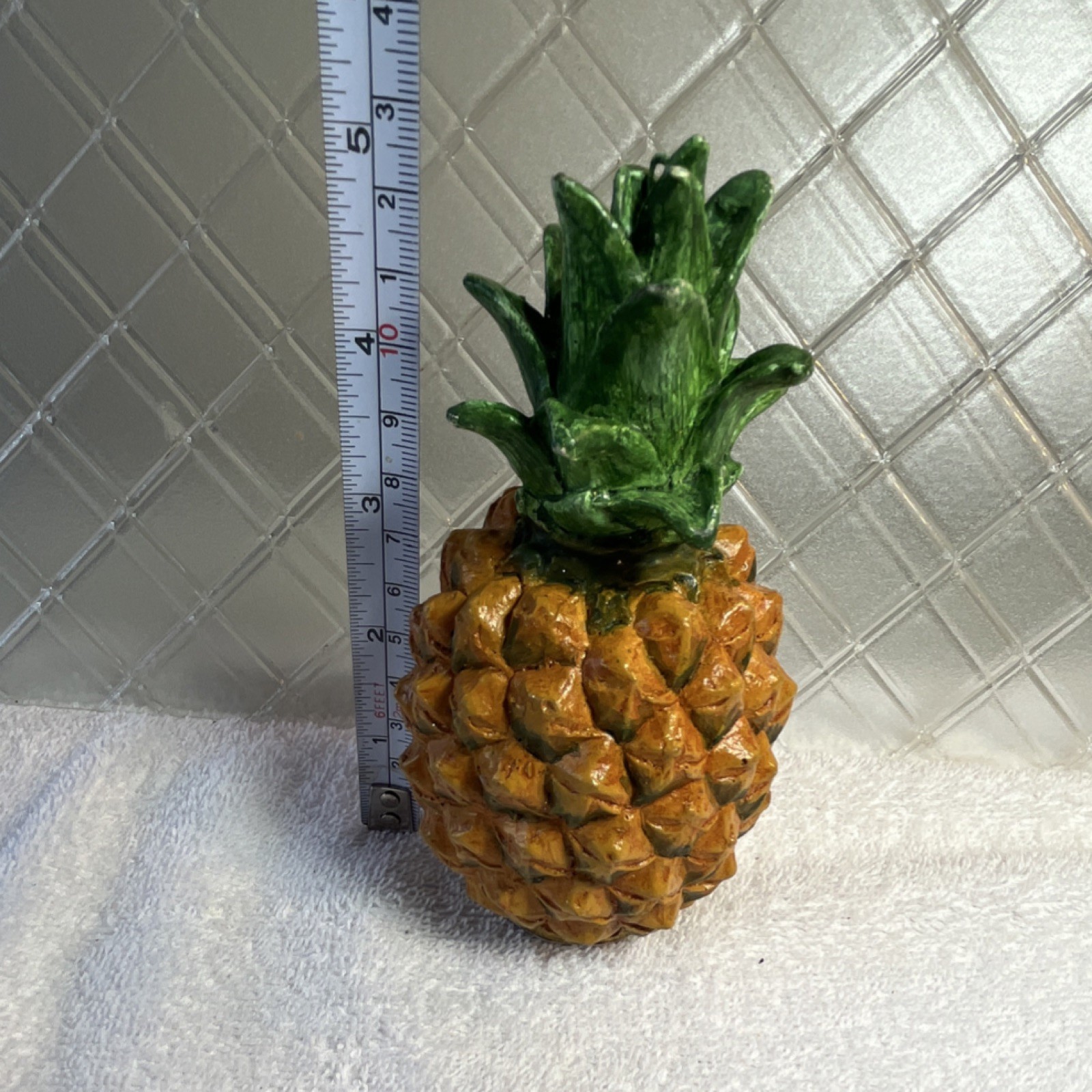 Ceramic Pineapple Figurine Yellow Green 6 in Kitchen Decor Clean with Damp Cloth gallery