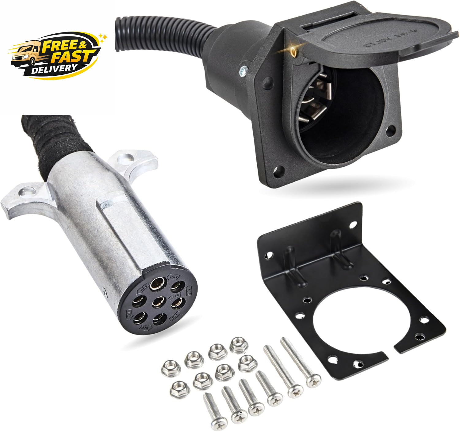 7 Pin round to 7 Pin Flat Adapter for Tractor Towing, 7 Pole round to 7 Way RV B gallery