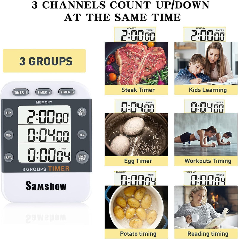 (2 Pack) Digital Kitchen Timers for Cooking Triple Timer Count Up/Down Dual Time gallery