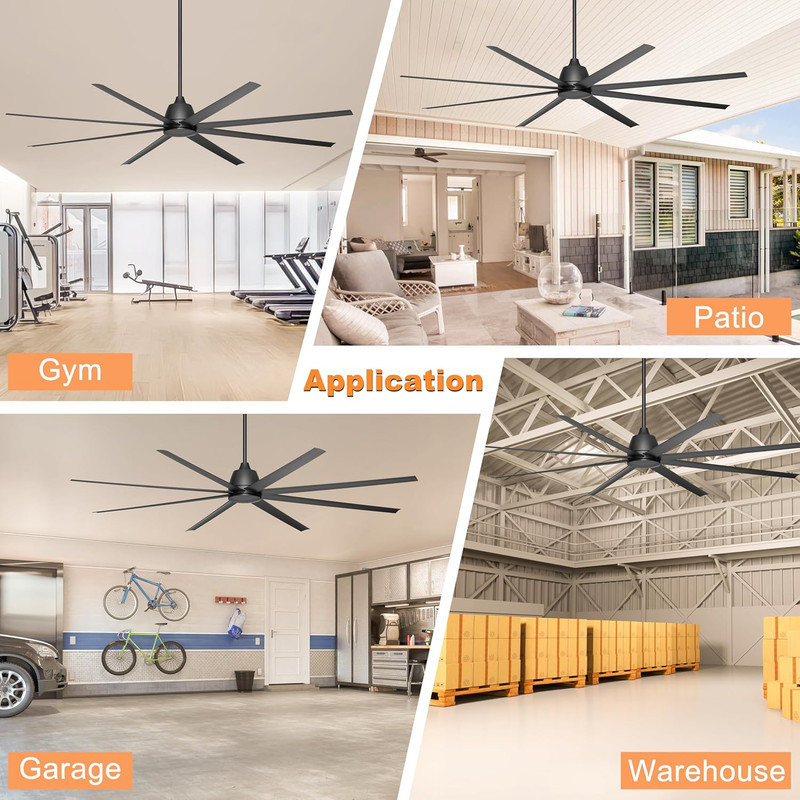 96" Industrial Ceiling Fan with Remote Control for Garage & Warehouse, Black gallery