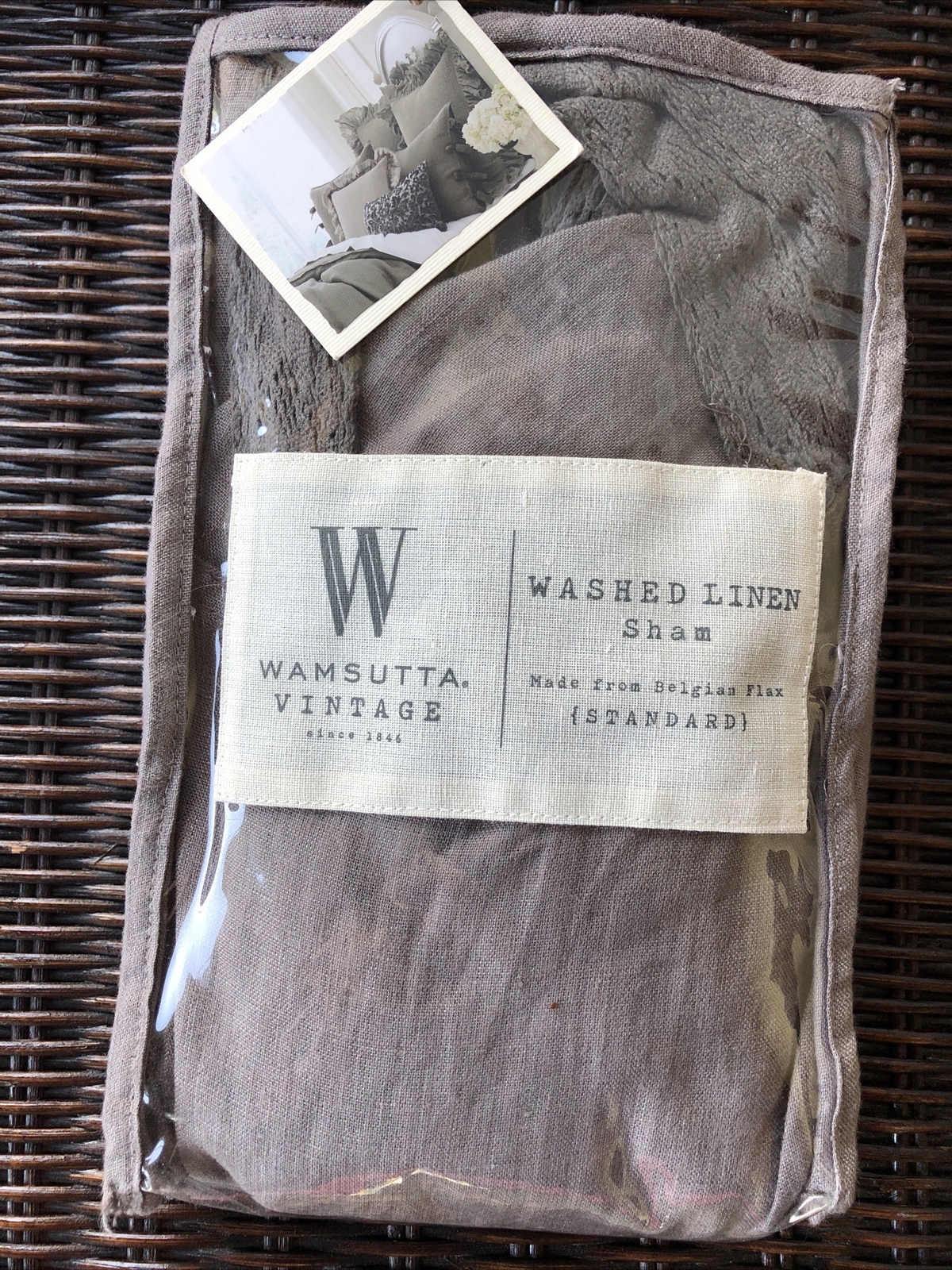 New Wamsutta Washed Linen Belgian Flax Standard Sham CHARCOAL Grey Lace Ties gallery
