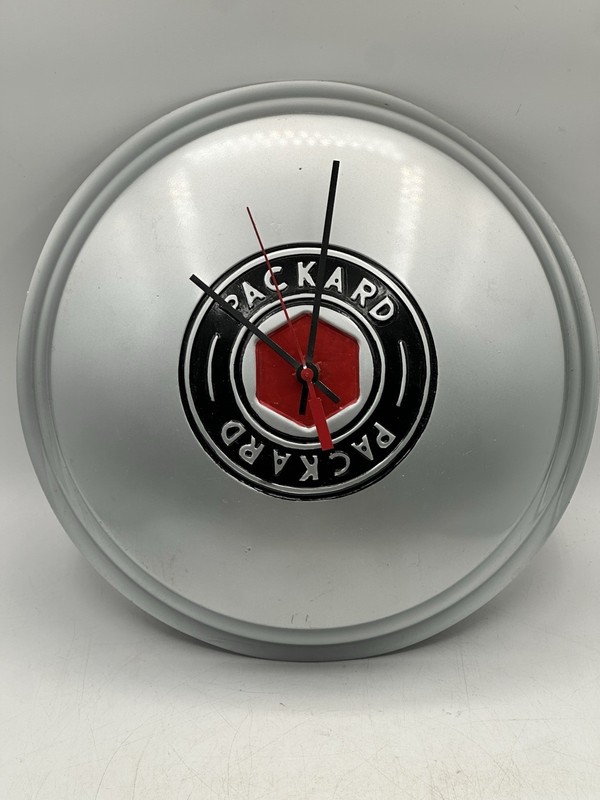 Fiberglass Packard Hubcap Clock Silver Black And Red 12 5/8” gallery