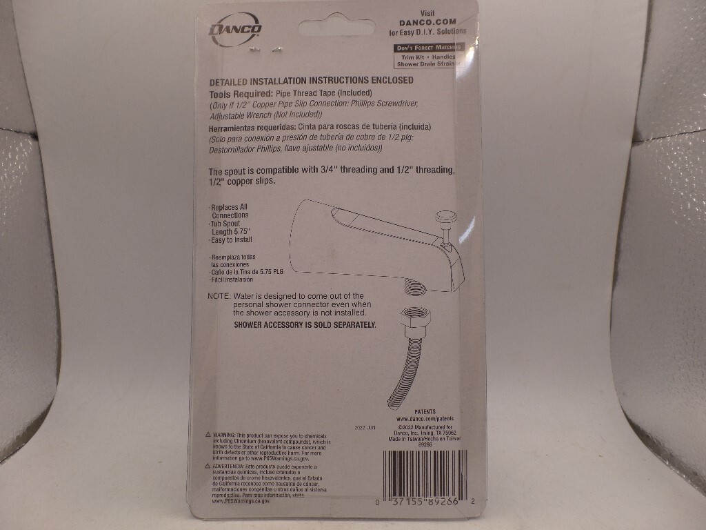 DANCO 89266 UNIVERSAL TUB SPOUT WITH HANDHELD SHOWER FITTING & DIVERTER CHROME gallery