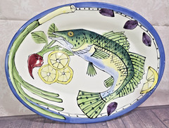 Large Serving Platter Handcrafted Fish Ceramic Tika Lotus Seafood Lemon Pasta